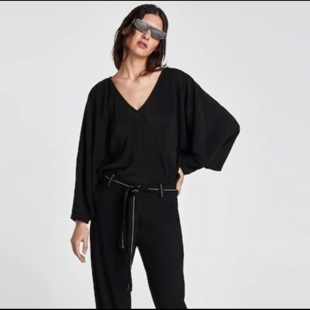 NWT ZARA Black Pleated Bodysuit Blouse